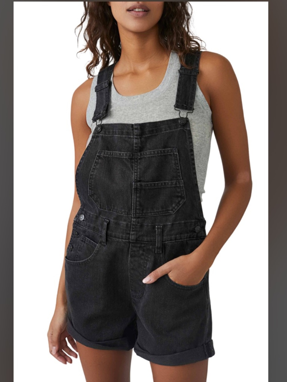 Free People Ziggy Shortalls in Black Denim